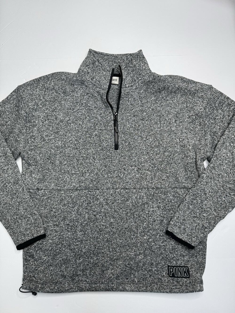PINK Victorias Secret Quarter Zip Pullover Womens Gray Marled Fleece M170/95A